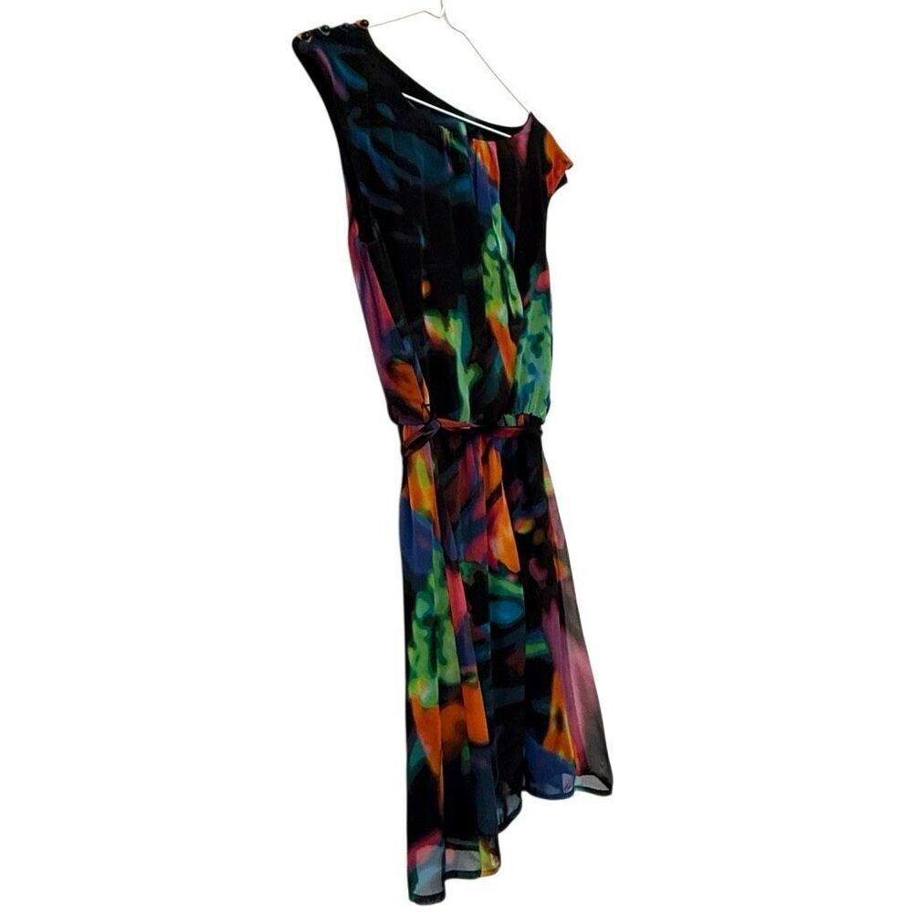 Vintage Xtraordinary Abstract Sleeveless Tie Waist Mini Dress Multicolor Small - Picture 3 of 5